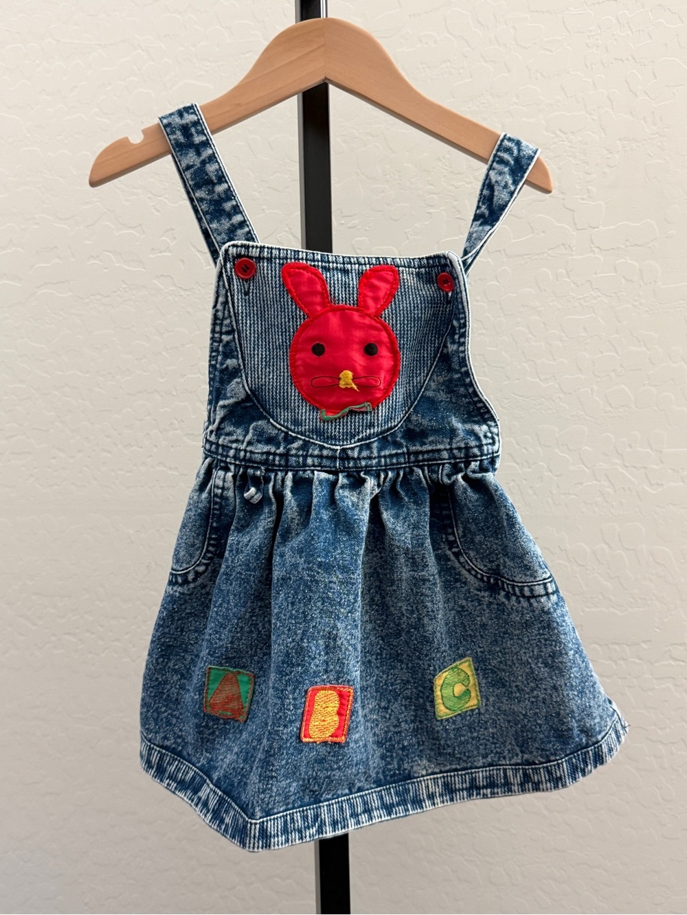 Vintage Kid cool Blue Denim bunny patch Overall Dress